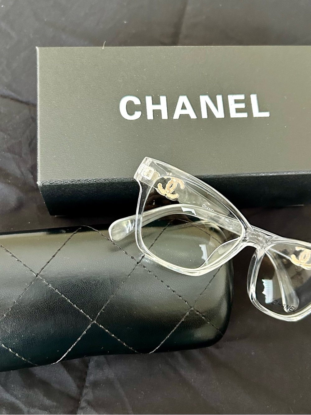 CHANEL Clear Frame Glasses with Gold CC Accents